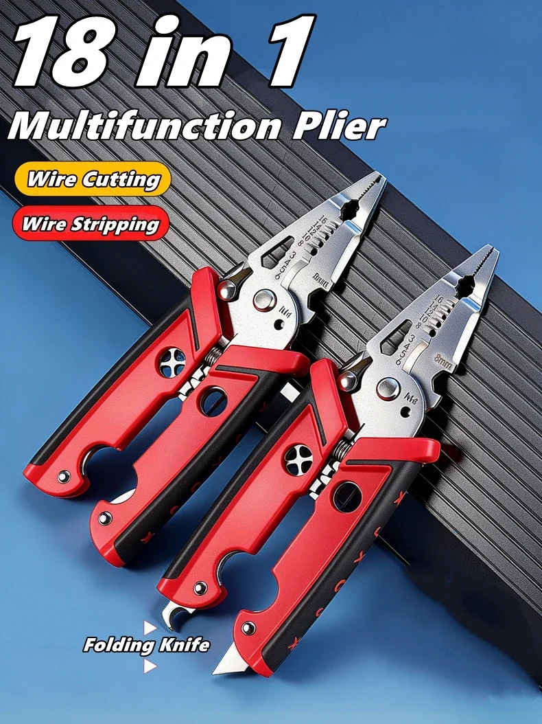 18 in 1 Electrician Pliers Multifunctional Wire Stripper Crimper Cutting Pliers Professional Electrical Repair Hand Tool