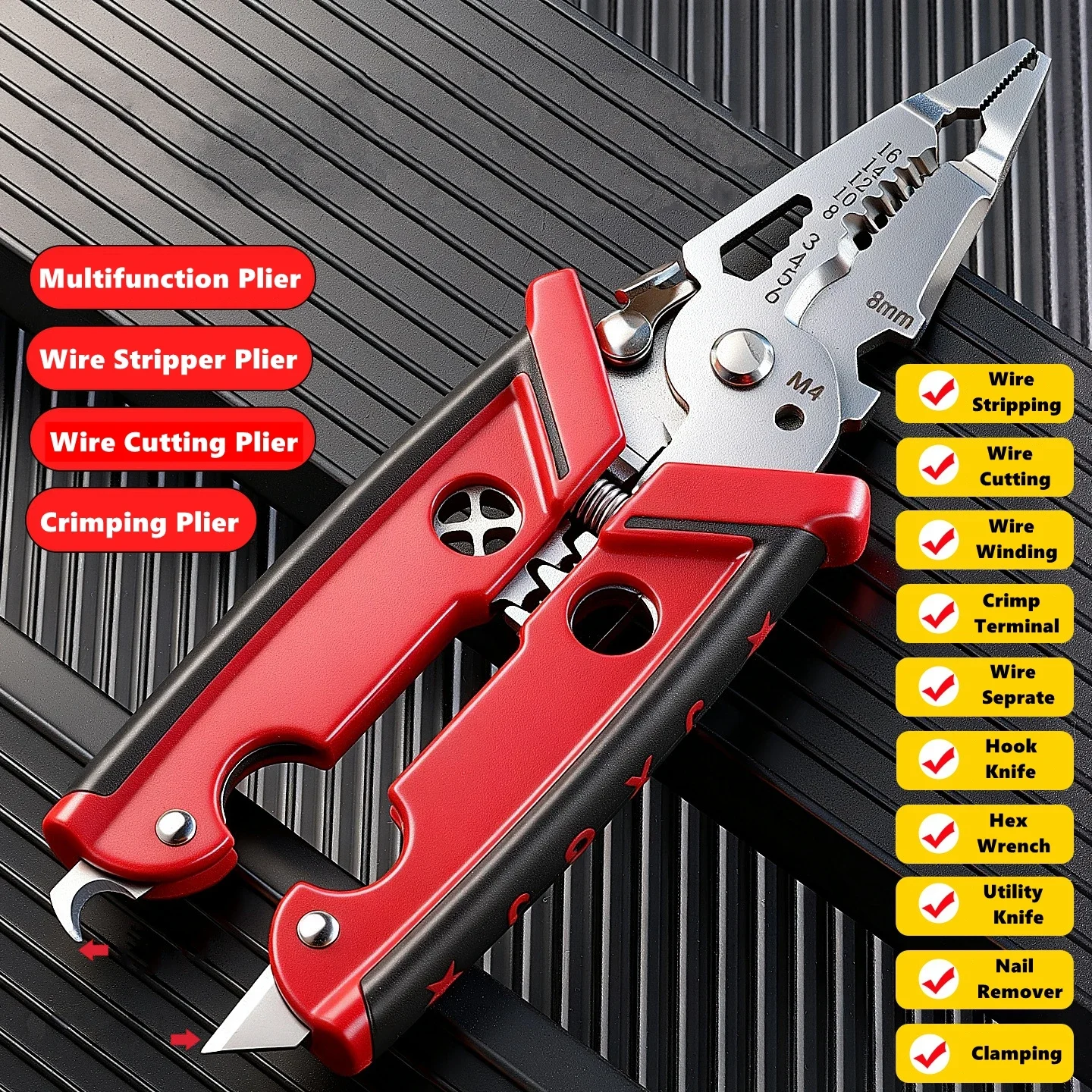 18 in 1 Electrician Pliers Multifunctional Wire Stripper Crimper Cutting Pliers Professional Electrical Repair Hand Tool