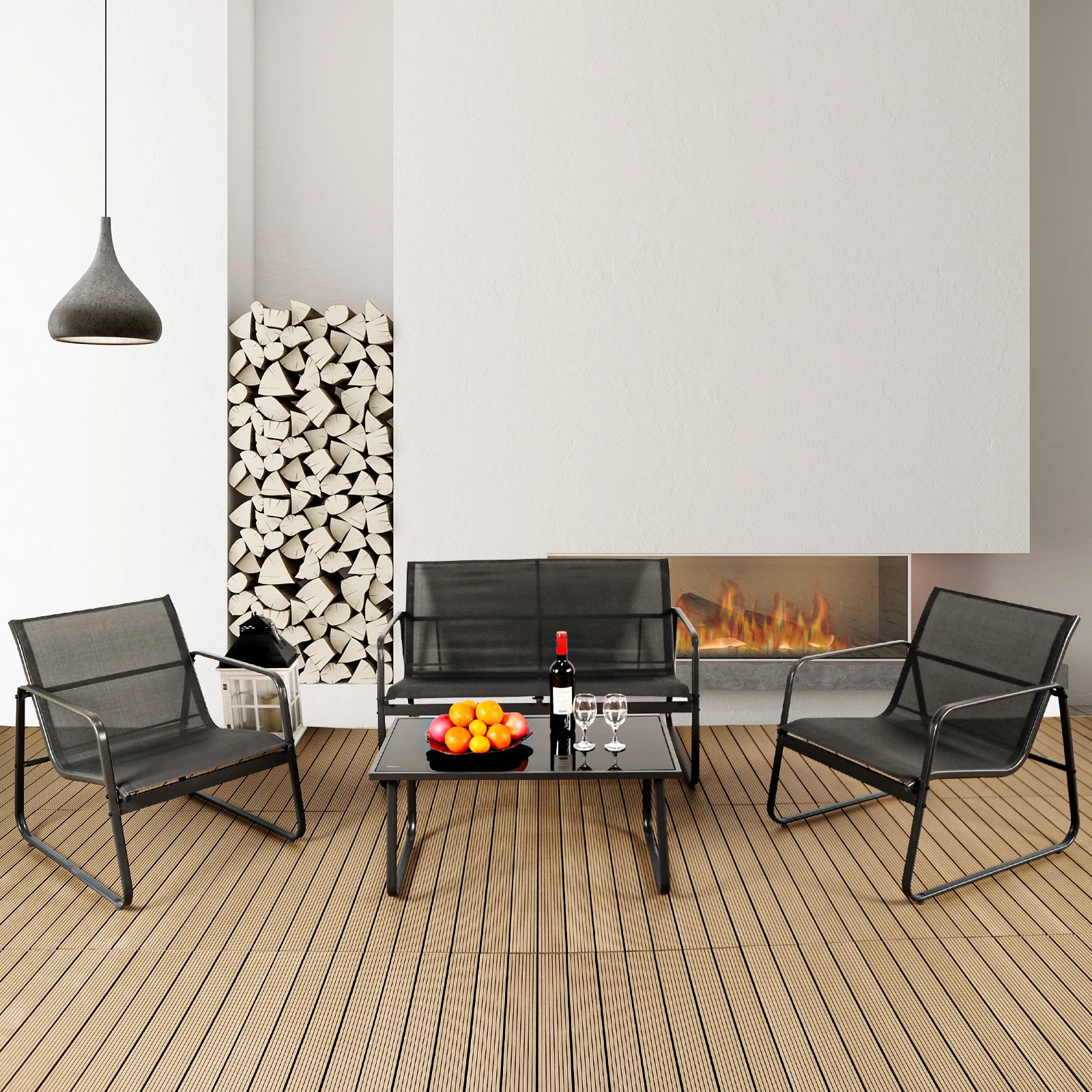 JHK Outdoor Patio Furniture 4 Pieces Set with Table Metal Frame Lumbar Support Mesh Backrest Sectional Balcony Sets for Garden JHK Outdoor Patio Furniture 4 Pieces Set with Table Metal Frame Lumbar Support Mesh Backrest Sectional Balcony Sets for Garden