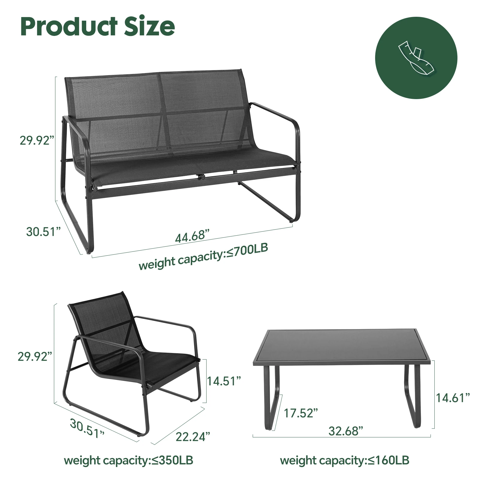 JHK Outdoor Patio Furniture 4 Pieces Set with Table Metal Frame Lumbar Support Mesh Backrest Sectional Balcony Sets for Garden JHK Outdoor Patio Furniture 4 Pieces Set with Table Metal Frame Lumbar Support Mesh Backrest Sectional Balcony Sets for Garden