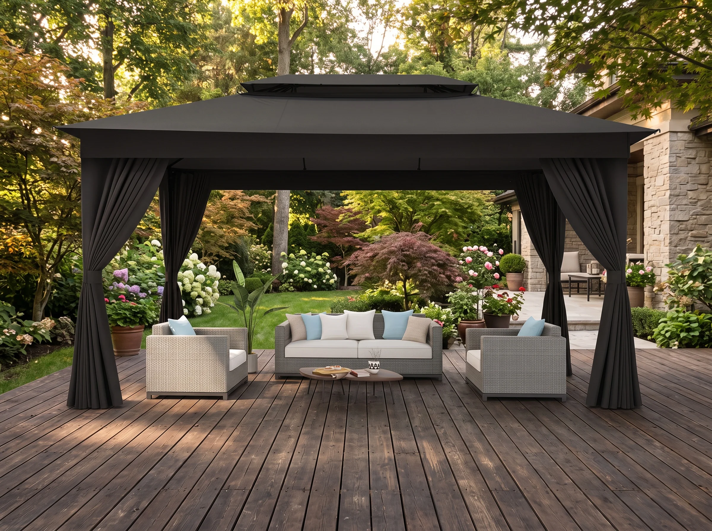 10x15FT Gazebo Metal Frame Canopy Tent, Vented Double Roof, Gray | Outdoor Party Tent, Heavy Duty Steel Frame, Rust-Resistant, Vented Soft Top, for Patio, Pool, Garden, Wind-Resistant