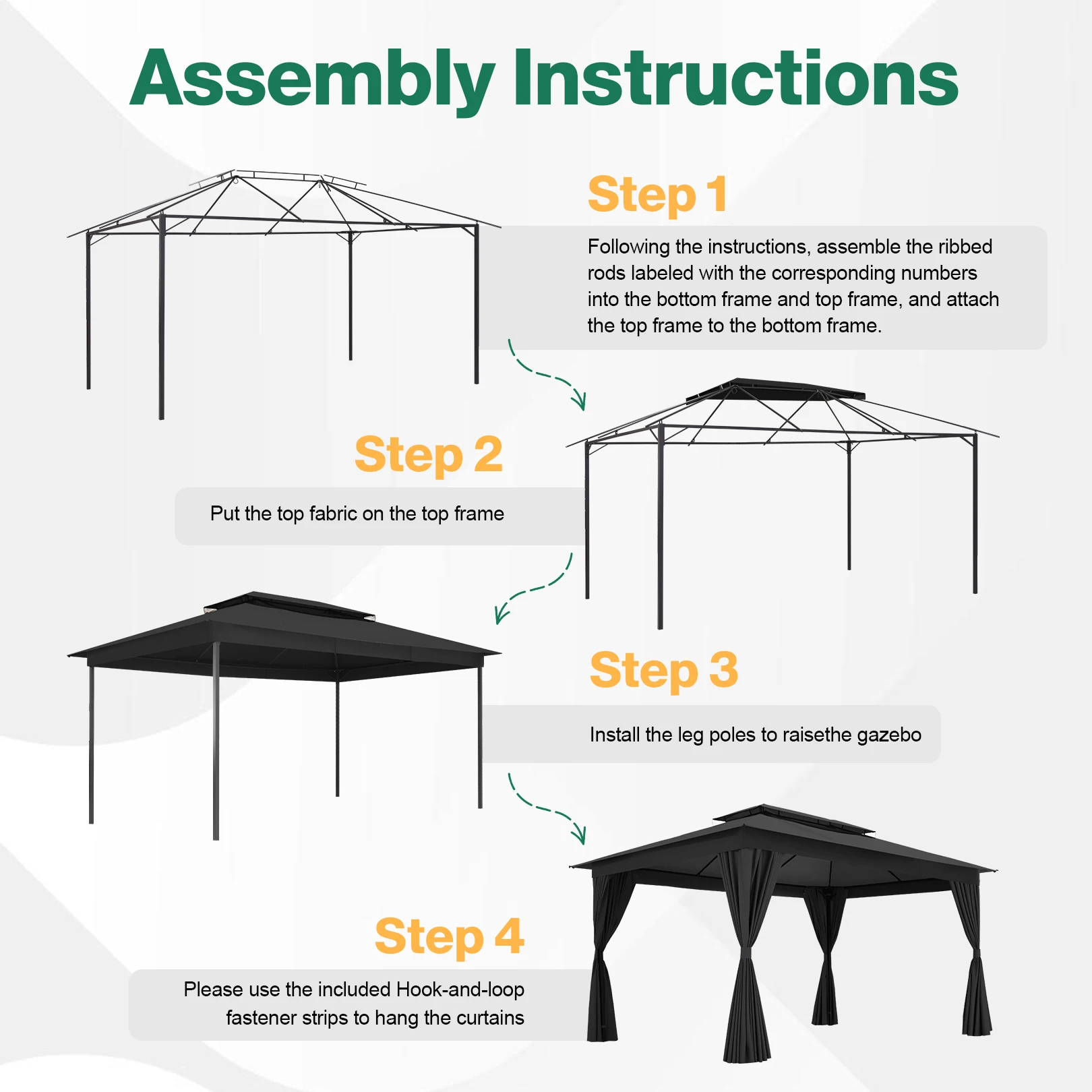 10x15FT Gazebo Metal Frame Canopy Tent, Vented Double Roof, Gray | Outdoor Party Tent, Heavy Duty Steel Frame, Rust-Resistant, Vented Soft Top, for Patio, Pool, Garden, Wind-Resistant