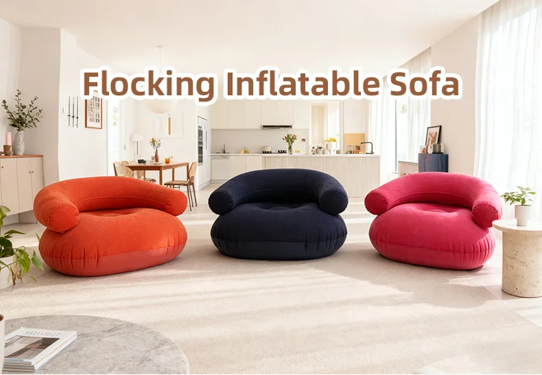 Inflatable Single Person Lazy Sofa U-Shaped Flocking with Armrests And Backrest Portable Outdoor Leisure Bean Bag Chair