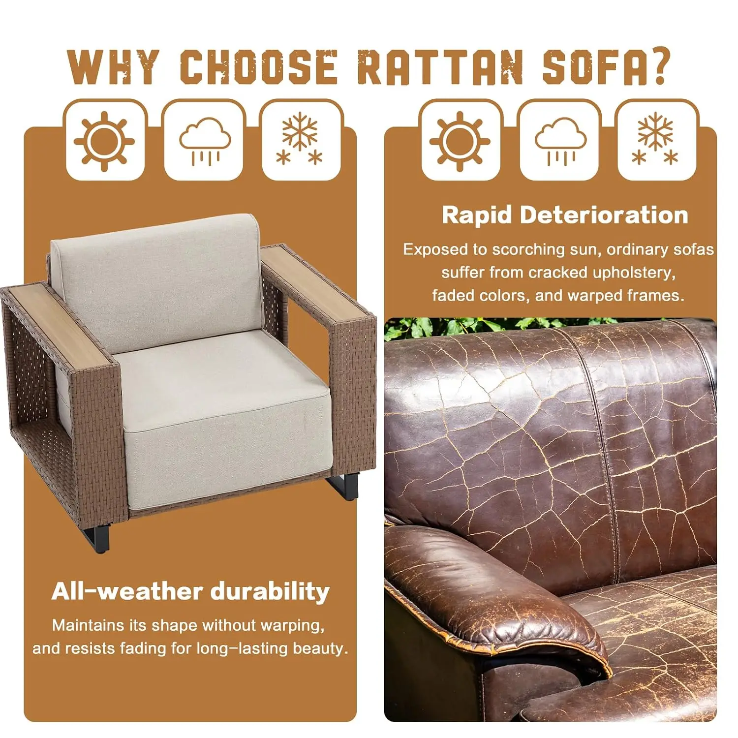 7-Piece PE Rattan Wicker All-Weather Outdoor Patio Furniture Set, Customized