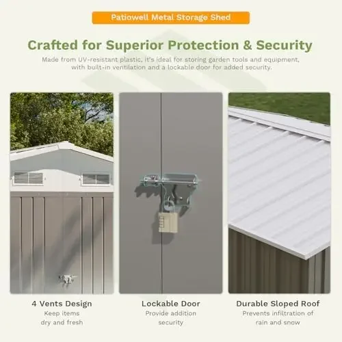 10 x 12 FT Metal Storage Shed for Outdoor, Steel Yard Shed with Design of Lockable Do, Utility and Tool Storage for
