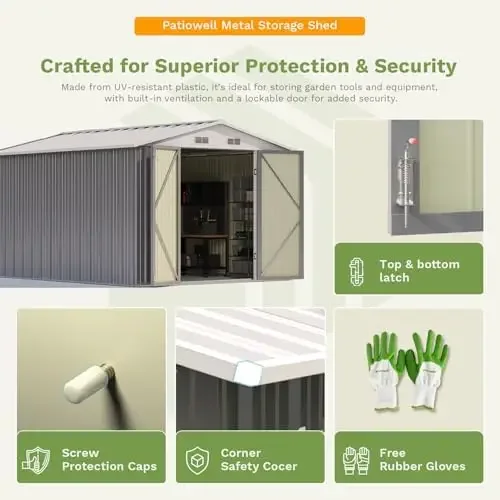 10 x 12 FT Metal Storage Shed for Outdoor, Steel Yard Shed with Design of Lockable Do, Utility and Tool Storage for