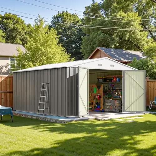 10 x 12 FT Metal Storage Shed for Outdoor, Steel Yard Shed with Design of Lockable Do, Utility and Tool Storage for