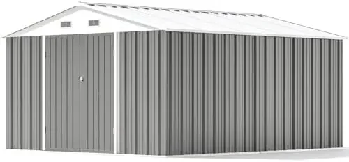 10 x 12 FT Metal Storage Shed for Outdoor, Steel Yard Shed with Design of Lockable Do, Utility and Tool Storage for