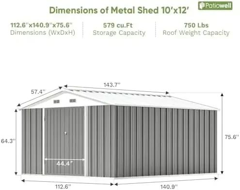 10 x 12 FT Metal Storage Shed for Outdoor, Steel Yard Shed with Design of Lockable Do, Utility and Tool Storage for