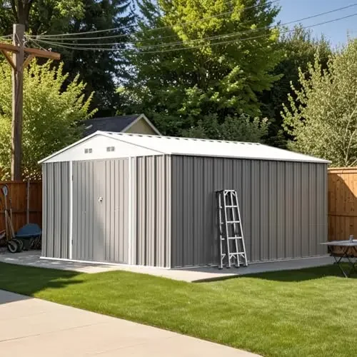 10 x 12 FT Metal Storage Shed for Outdoor, Steel Yard Shed with Design of Lockable Do, Utility and Tool Storage for