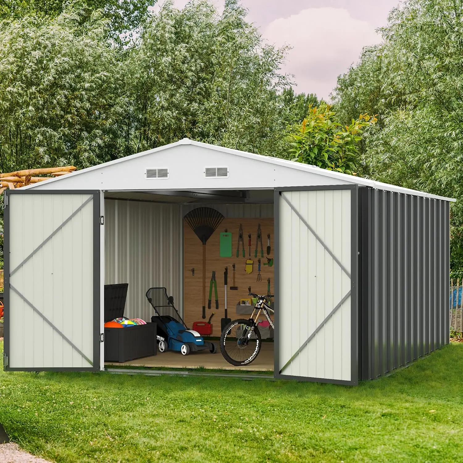 10 x 10 FT Shed Outdoor Storage Shed Metal Garden Shed with Lockable Door Outside Waterproof Tool Shed for, Customized 10 x 10 FT Shed Outdoor Storage Shed Metal Garden Shed with Lockable Door Outside Waterproof Tool Shed for, Customized