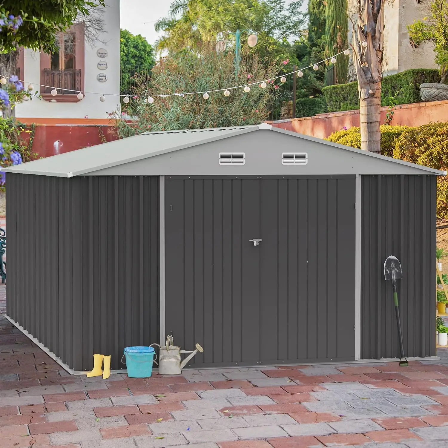 10 x 10 FT Shed Outdoor Storage Shed Metal Garden Shed with Lockable Door Outside Waterproof Tool Shed for, Customized 10 x 10 FT Shed Outdoor Storage Shed Metal Garden Shed with Lockable Door Outside Waterproof Tool Shed for, Customized