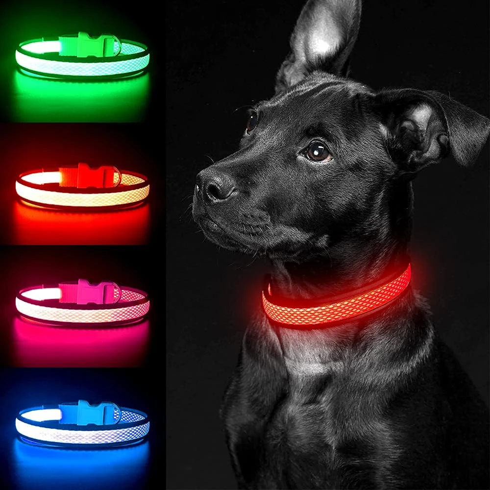USB LED Dog Collar Lights - Adjustable Comfortable Soft Mesh Safety Collar Dogs, Colorful Lights for Nighttime Visibility USB LED Dog Collar Lights - Adjustable Comfortable Soft Mesh Safety Collar Dogs, Colorful Lights for Nighttime Visibility