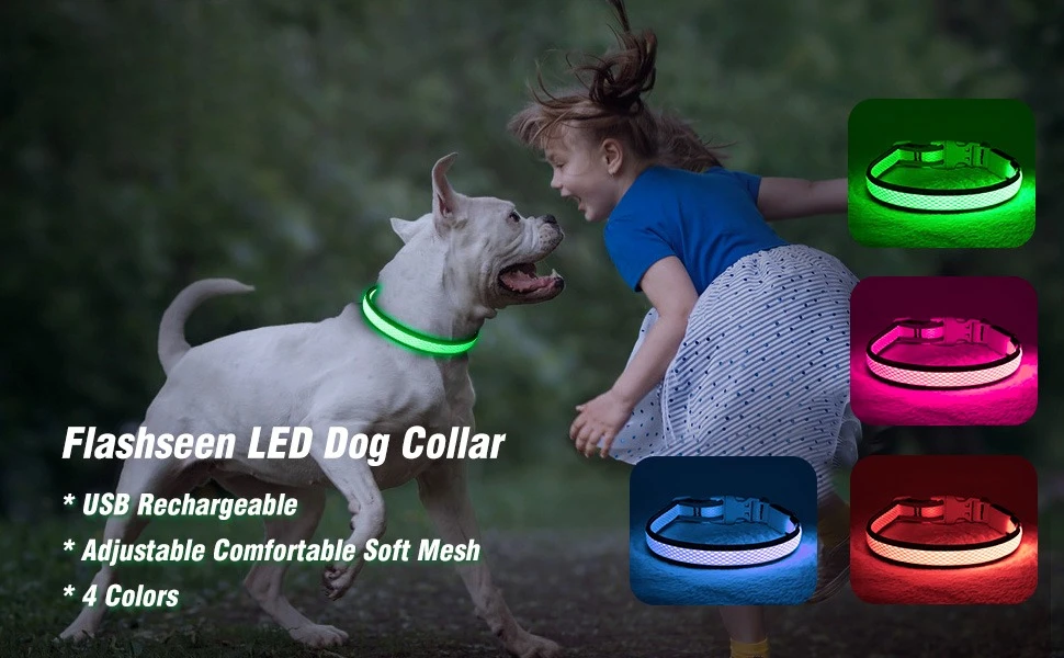 USB LED Dog Collar Lights - Adjustable Comfortable Soft Mesh Safety Collar Dogs, Colorful Lights for Nighttime Visibility USB LED Dog Collar Lights - Adjustable Comfortable Soft Mesh Safety Collar Dogs, Colorful Lights for Nighttime Visibility