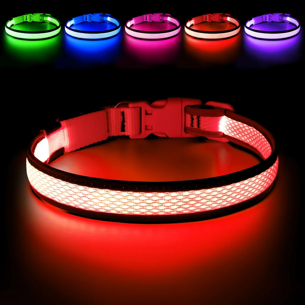 USB LED Dog Collar Lights - Adjustable Comfortable Soft Mesh Safety Collar Dogs, Colorful Lights for Nighttime Visibility USB LED Dog Collar Lights - Adjustable Comfortable Soft Mesh Safety Collar Dogs, Colorful Lights for Nighttime Visibility