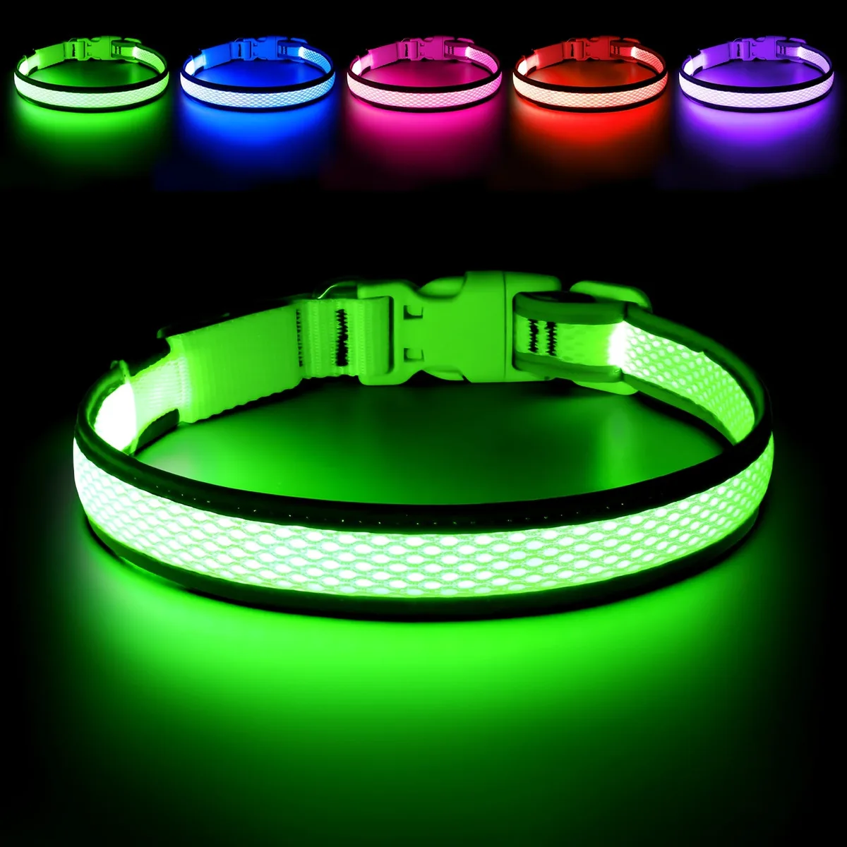 USB LED Dog Collar Lights - Adjustable Comfortable Soft Mesh Safety Collar Dogs, Colorful Lights for Nighttime Visibility USB LED Dog Collar Lights - Adjustable Comfortable Soft Mesh Safety Collar Dogs, Colorful Lights for Nighttime Visibility