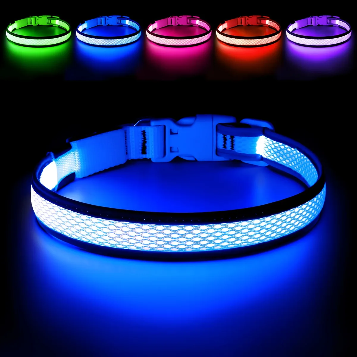 USB LED Dog Collar Lights - Adjustable Comfortable Soft Mesh Safety Collar Dogs, Colorful Lights for Nighttime Visibility USB LED Dog Collar Lights - Adjustable Comfortable Soft Mesh Safety Collar Dogs, Colorful Lights for Nighttime Visibility