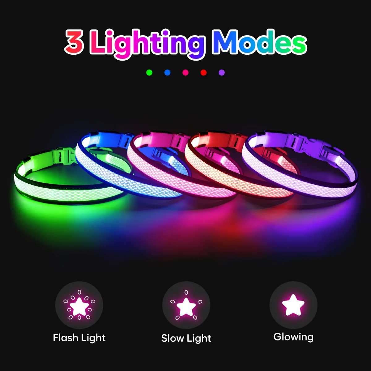 USB LED Dog Collar Lights - Adjustable Comfortable Soft Mesh Safety Collar Dogs, Colorful Lights for Nighttime Visibility USB LED Dog Collar Lights - Adjustable Comfortable Soft Mesh Safety Collar Dogs, Colorful Lights for Nighttime Visibility