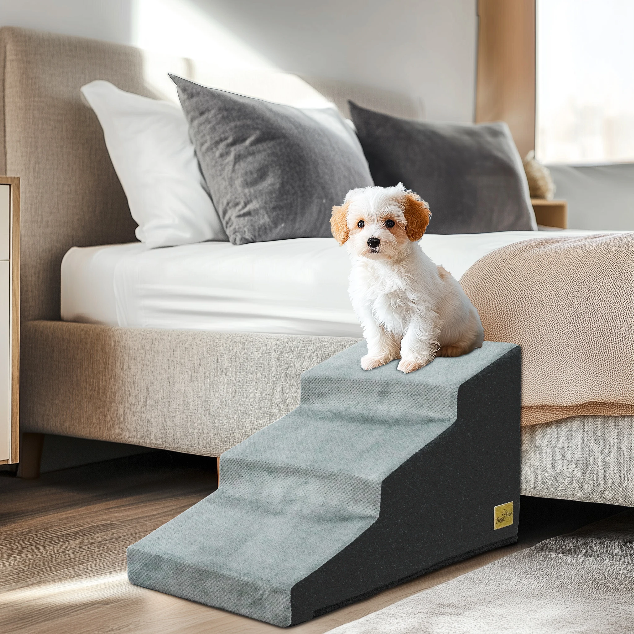 3/4/5 Steps Pet Dog Stairs Ramp High-Density Sponge Foam Dog Steps for Puppies Accessory for High Beds And Sofas 3/4/5 Steps Pet Dog Stairs Ramp High-Density Sponge Foam Dog Steps for Puppies Accessory for High Beds And Sofas