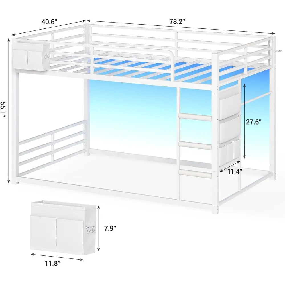 UPOSOJA Kids Bunk Bed Twin Over Twin e with LED Lights, White | Metal, 13 UPOSOJA Kids Bunk Bed Twin Over Twin e with LED Lights, White | Metal, 13