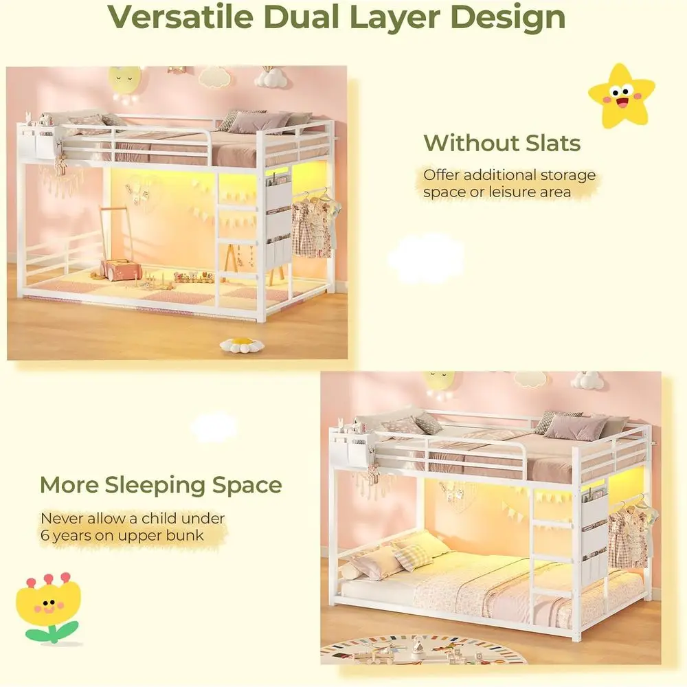 UPOSOJA Kids Bunk Bed Twin Over Twin e with LED Lights, White | Metal, 13 UPOSOJA Kids Bunk Bed Twin Over Twin e with LED Lights, White | Metal, 13
