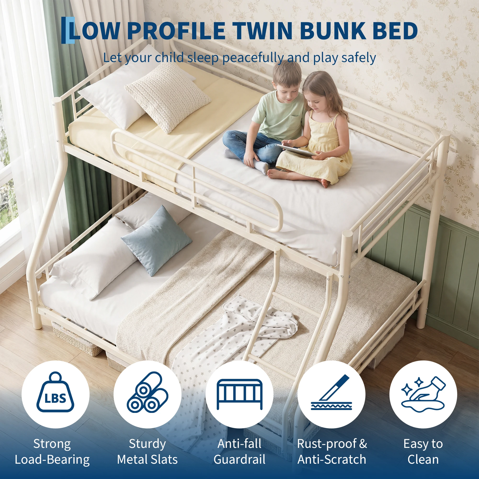 Heavy Duty Twin Over Full Metal Bunk Bed Frame - Sturdy Space-Saving Design for Kids, Teens & Adults - 450 lbs Upper, 500 lbs Lower Capacity - Slot-Type Assembly - Adjustable Reversible Ladder Heavy Duty Twin Over Full Metal Bunk Bed Frame - Sturdy Space-Saving Design for Kids, Teens & Adults - 450 lbs Upper, 500 lbs Lower Capacity - Slot-Type Assembly - Adjustable Reversible Ladder