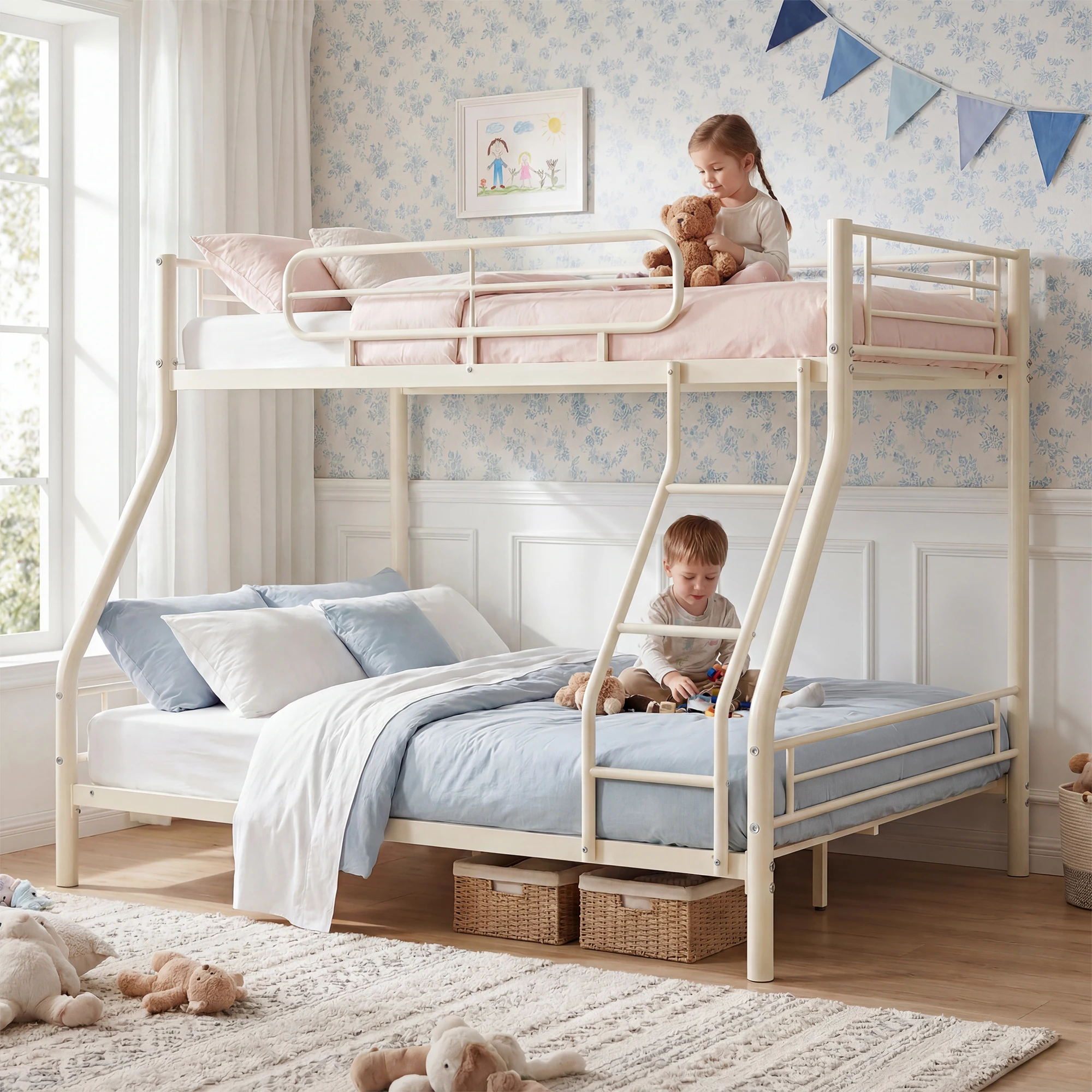 Heavy Duty Twin Over Full Metal Bunk Bed Frame - Sturdy Space-Saving Design for Kids, Teens & Adults - 450 lbs Upper, 500 lbs Lower Capacity - Slot-Type Assembly - Adjustable Reversible Ladder Heavy Duty Twin Over Full Metal Bunk Bed Frame - Sturdy Space-Saving Design for Kids, Teens & Adults - 450 lbs Upper, 500 lbs Lower Capacity - Slot-Type Assembly - Adjustable Reversible Ladder