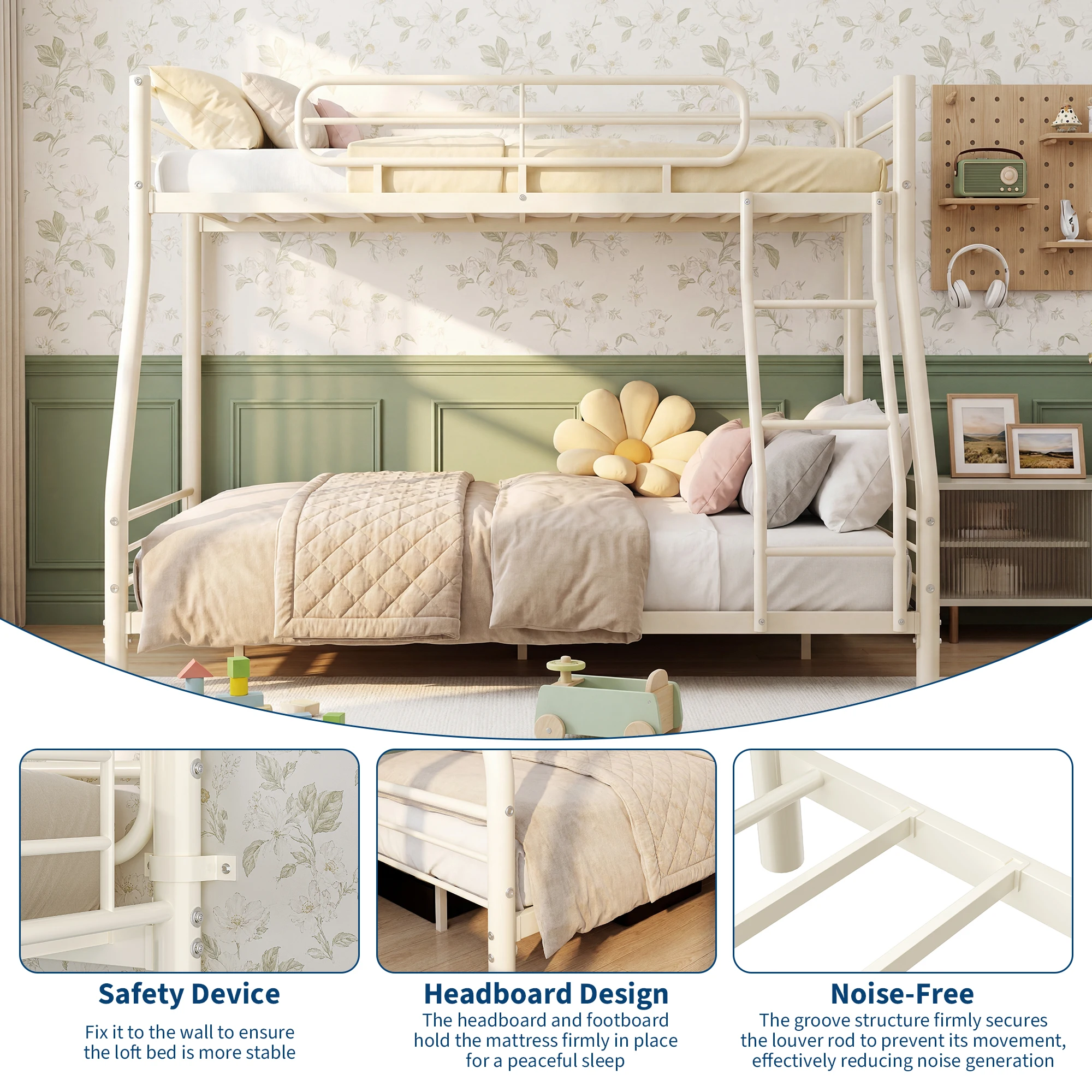 Heavy Duty Twin Over Full Metal Bunk Bed Frame - Sturdy Space-Saving Design for Kids, Teens & Adults - 450 lbs Upper, 500 lbs Lower Capacity - Slot-Type Assembly - Adjustable Reversible Ladder Heavy Duty Twin Over Full Metal Bunk Bed Frame - Sturdy Space-Saving Design for Kids, Teens & Adults - 450 lbs Upper, 500 lbs Lower Capacity - Slot-Type Assembly - Adjustable Reversible Ladder