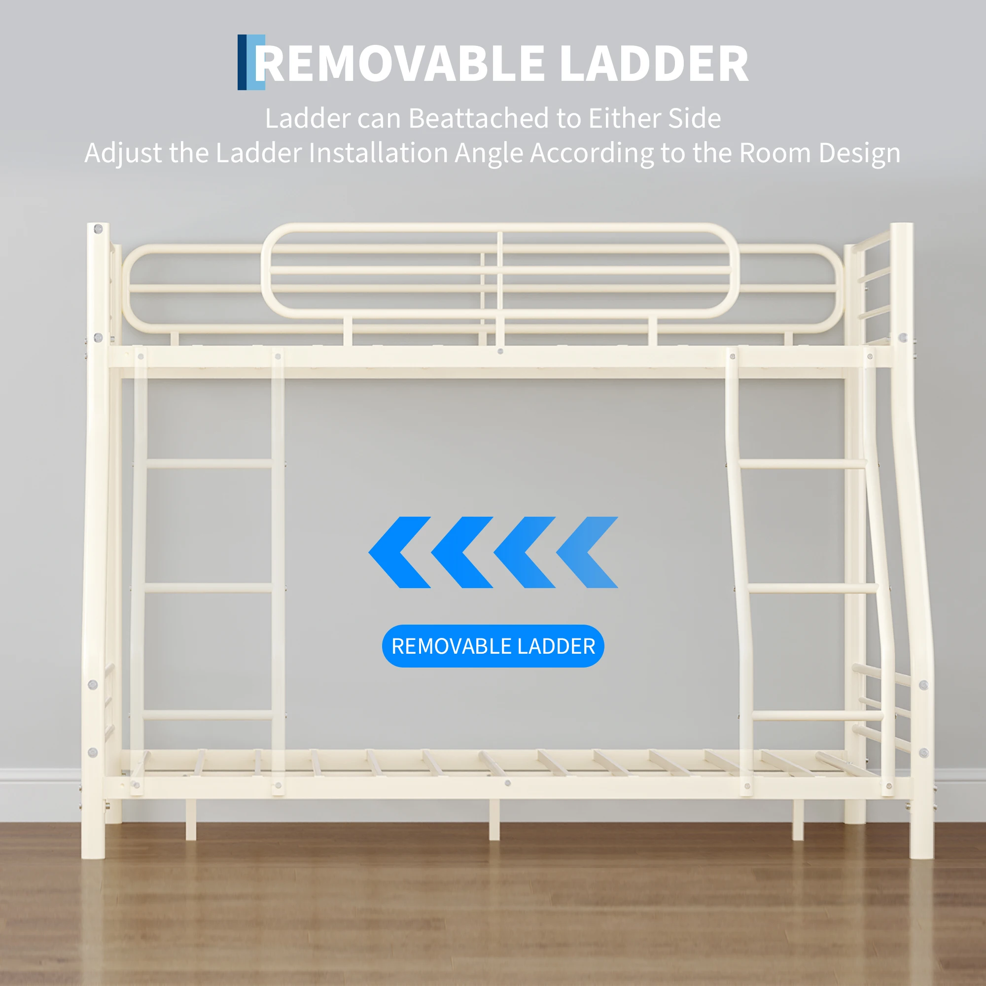 Heavy Duty Twin Over Full Metal Bunk Bed Frame - Sturdy Space-Saving Design for Kids, Teens & Adults - 450 lbs Upper, 500 lbs Lower Capacity - Slot-Type Assembly - Adjustable Reversible Ladder Heavy Duty Twin Over Full Metal Bunk Bed Frame - Sturdy Space-Saving Design for Kids, Teens & Adults - 450 lbs Upper, 500 lbs Lower Capacity - Slot-Type Assembly - Adjustable Reversible Ladder